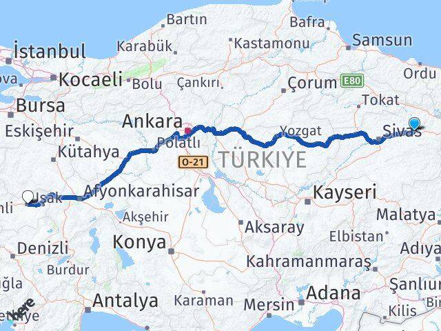 Sivas Zara Uşak Arası Kaç Km - Yol Haritası