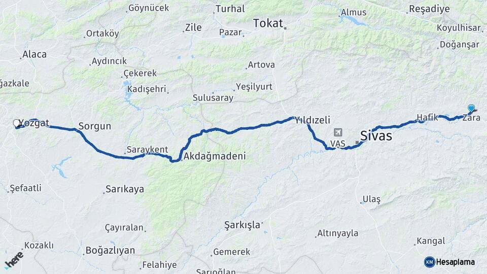 Sivas Zara Yozgat Arası Kaç Km - Yol Haritası