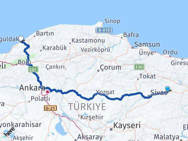 Sivas Zara Zonguldak Arası Kaç Km - Yol Haritası