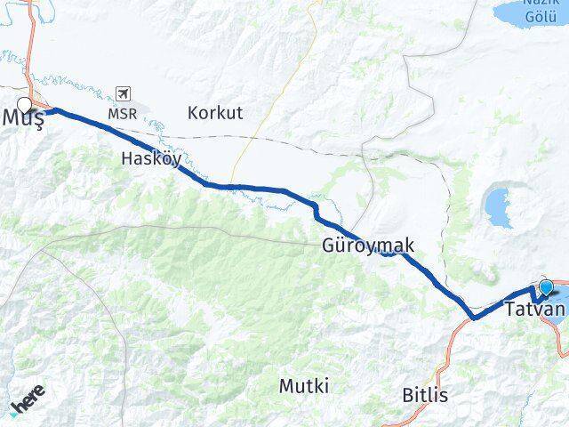 Tatvan İskelesi Muş Arası Kaç Km - Yol Tarifi
