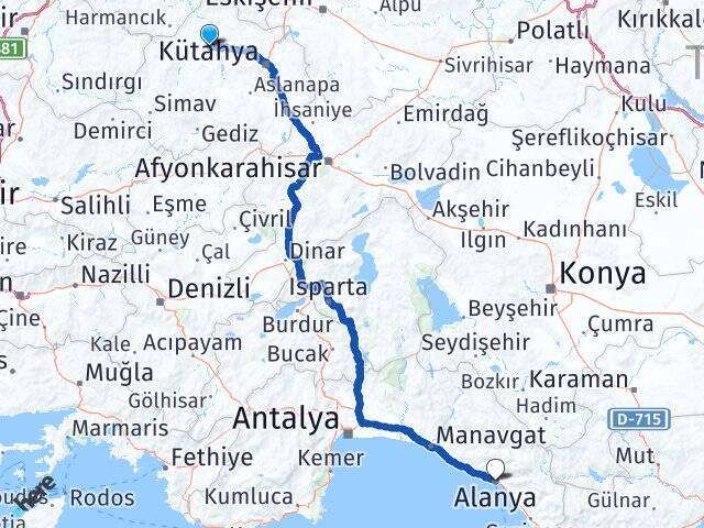 Tavşanlı Otogarı Alanya Arası Kaç Km - Yol Tarifi