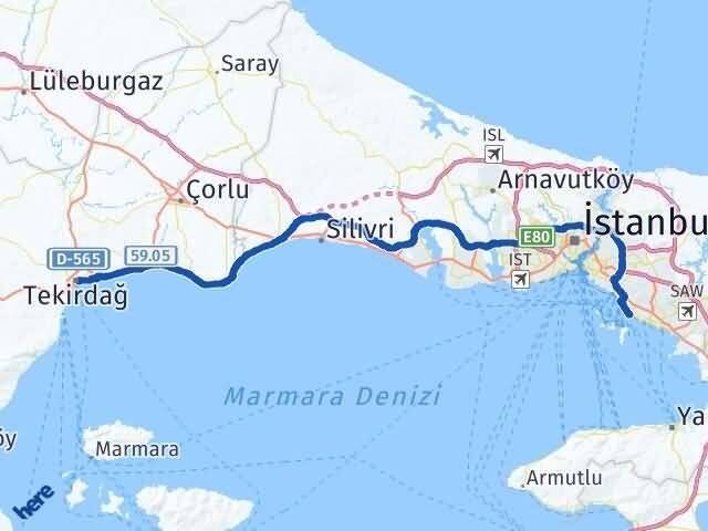 Tekirdağ Adalar İstanbul Arası Kaç Km - Yol Haritası