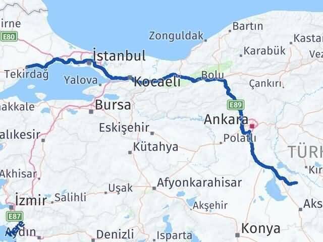 Tekirdağ Ağaçören Aksaray Arası Kaç Km - Yol Haritası