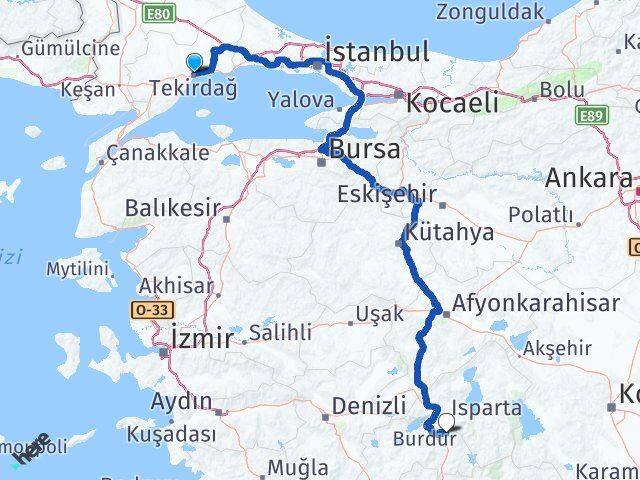 Tekirdağ Ağlasun Burdur Arası Kaç Km - Yol Haritası