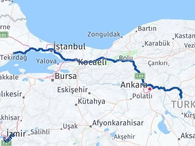 Tekirdağ Akçakent Kırşehir Arası Kaç Km - Yol Haritası