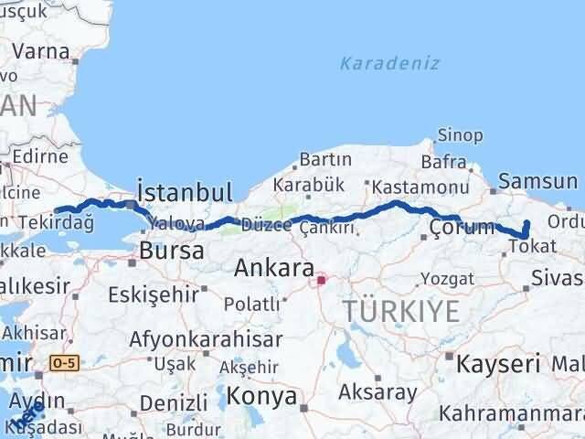 Tekirdağ Akkuş Ordu Arası Kaç Km - Yol Haritası