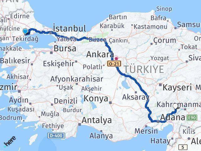 Tekirdağ Andırın Kahramanmaraş Arası Kaç Km - Yol Haritası
