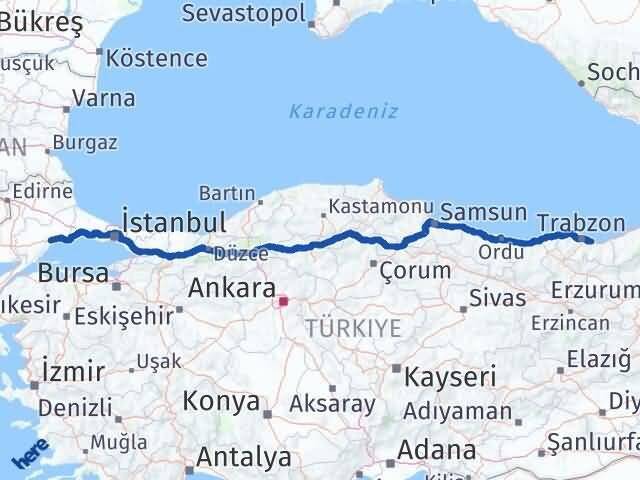 Tekirdağ Arsin Trabzon Arası Kaç Km - Yol Haritası