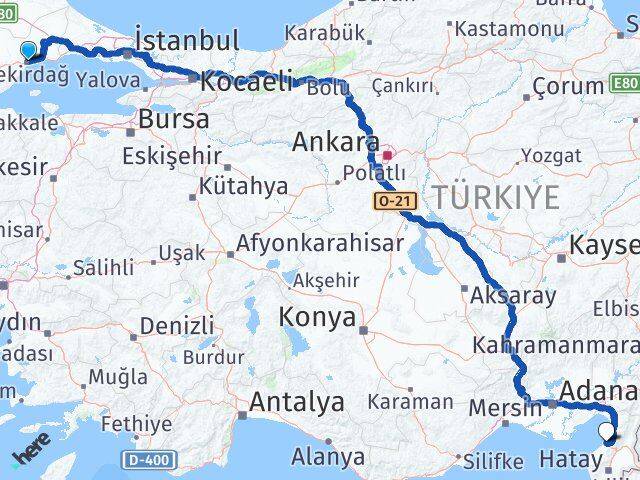 Tekirdağ Arsuz Hatay Arası Kaç Km - Yol Haritası