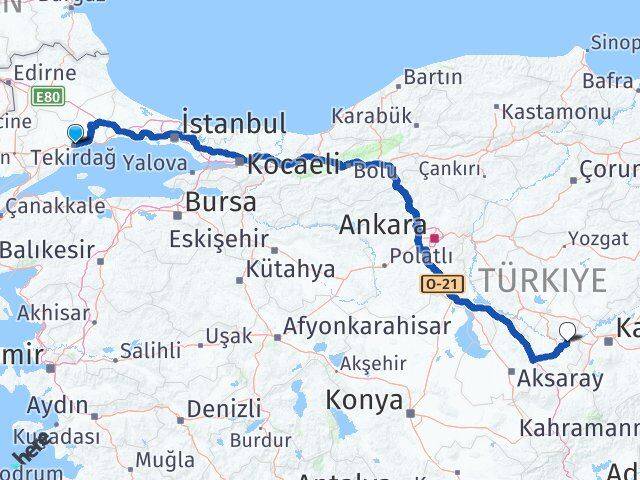 Tekirdağ Avanos Nevşehir Arası Kaç Km - Yol Haritası