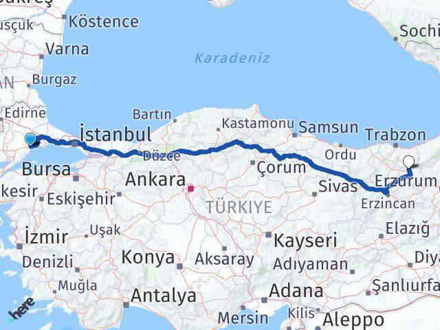 Tekirdağ Aydıntepe Bayburt Arası Kaç Km - Yol Haritası