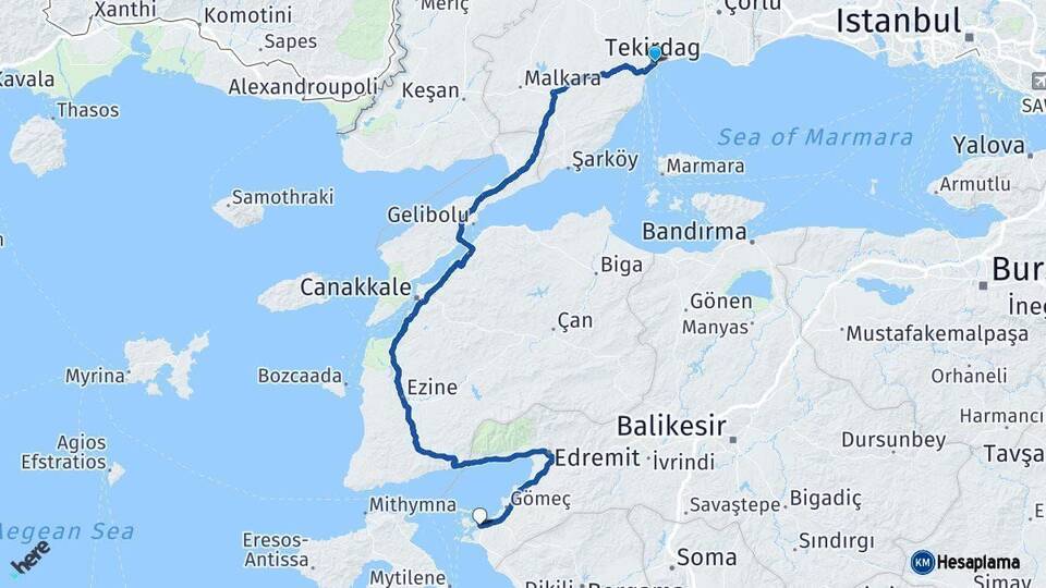 Tekirdağ Ayvalık Balıkesir Arası Kaç Km - Yol Haritası