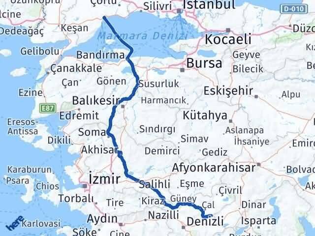 Tekirdağ Baklan Denizli Arası Kaç Km - Yol Haritası