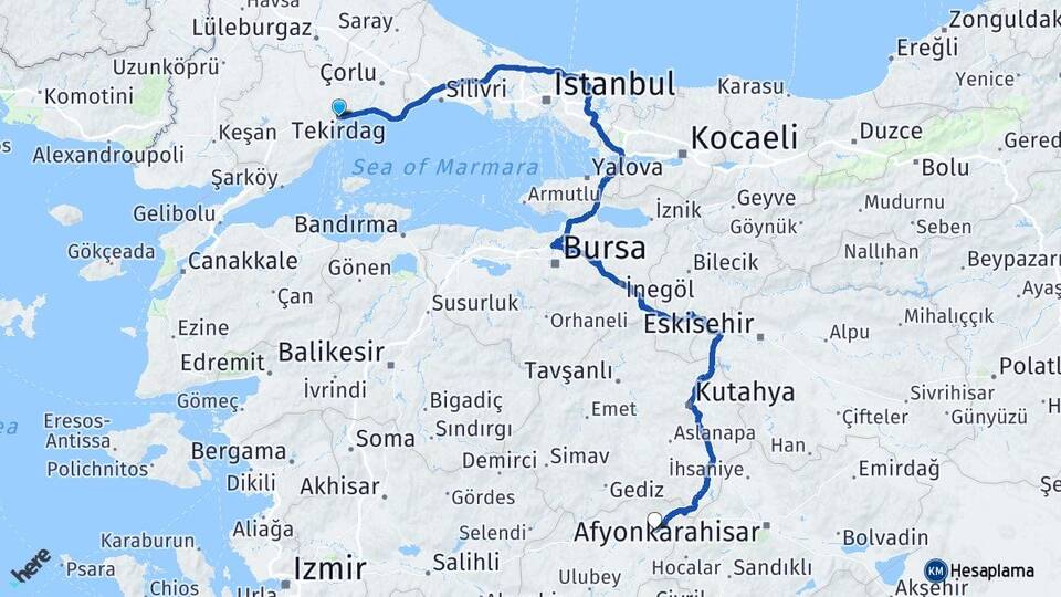 Tekirdağ Banaz Uşak Arası Kaç Km - Yol Haritası
