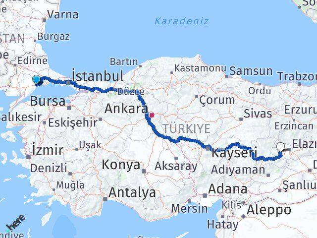 Tekirdağ Baskil Elazığ Arası Kaç Km - Yol Haritası