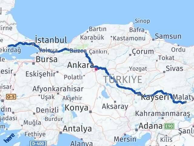 Tekirdağ Battalgazi Malatya Arası Kaç Km - Yol Haritası