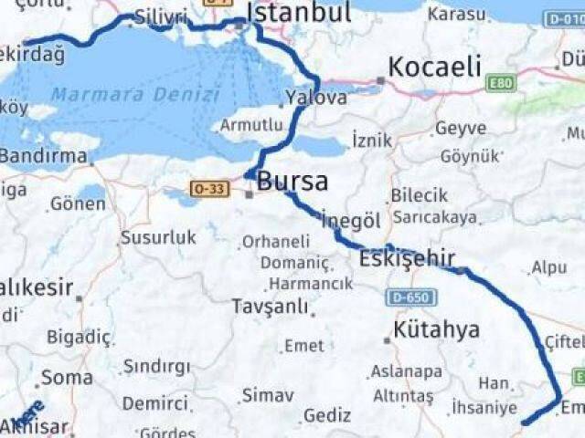 Tekirdağ Bayat Afyonkarahisar Arası Kaç Km - Yol Haritası