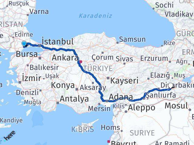 Tekirdağ Beşiri Batman Arası Kaç Km - Yol Haritası