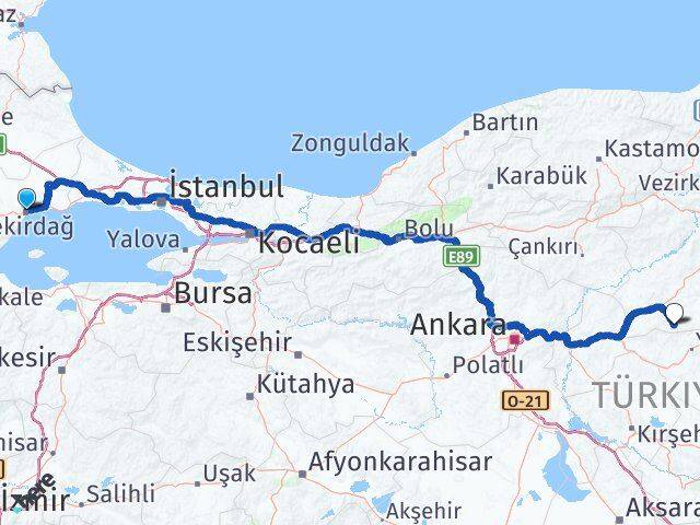 Tekirdağ Boğazkale Çorum Arası Kaç Km - Yol Haritası