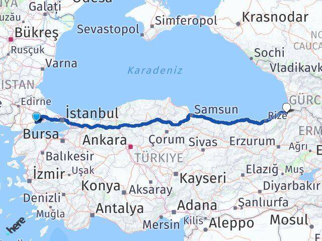 Tekirdağ Borçka Artvin Arası Kaç Km - Yol Haritası