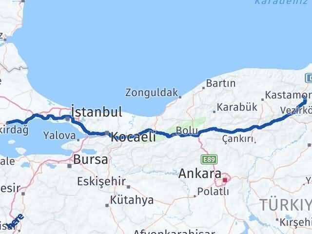 Tekirdağ Boyabat Sinop Arası Kaç Km - Yol Haritası