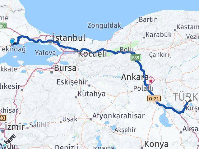 Tekirdağ Boztepe Kırşehir Arası Kaç Km - Yol Haritası