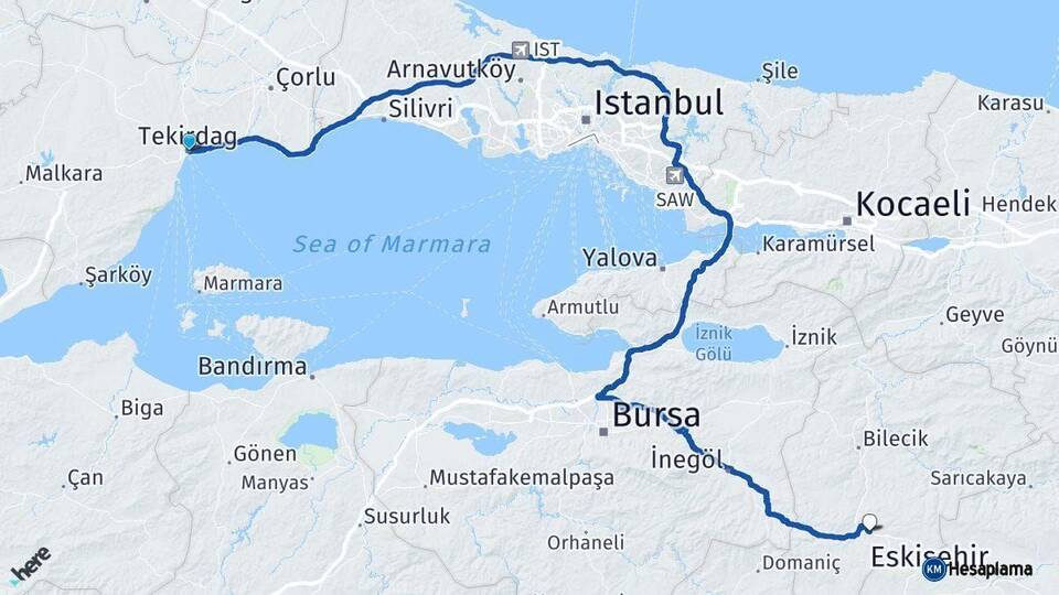 Tekirdağ Bozüyük Bilecik Arası Kaç Km - Yol Haritası