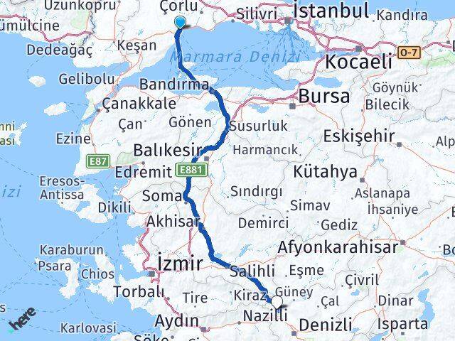 Tekirdağ Buldan Denizli Arası Kaç Km - Yol Haritası