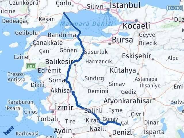 Tekirdağ Çal Denizli Arası Kaç Km - Yol Haritası