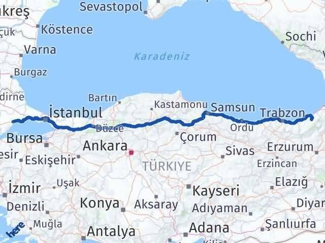 Tekirdağ Çamlıhemşin Rize Arası Kaç Km - Yol Haritası