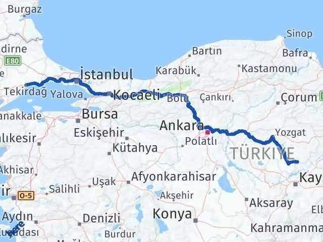 Tekirdağ Çandır Yozgat Arası Kaç Km - Yol Haritası