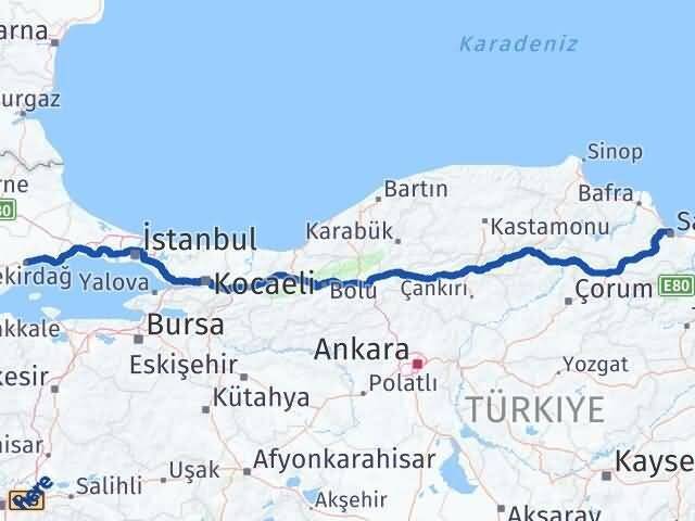 Tekirdağ Canik Samsun Arası Kaç Km - Yol Haritası