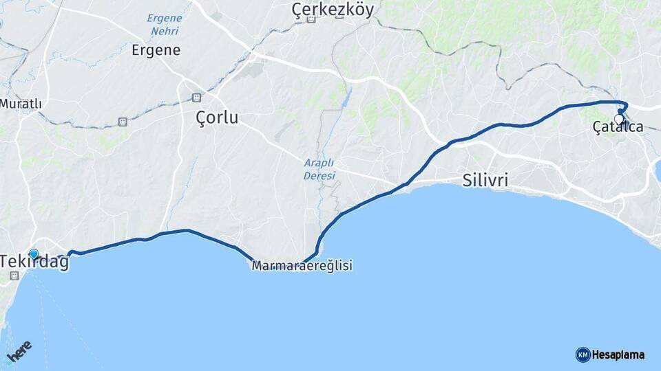 Tekirdağ Çatalca İstanbul Arası Kaç Km - Yol Haritası