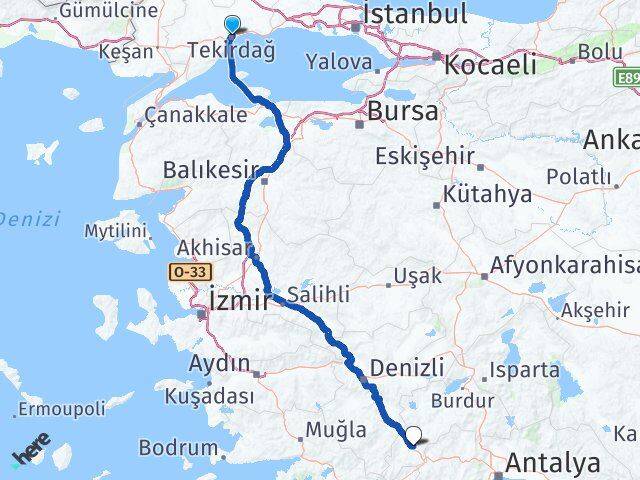 Tekirdağ Çavdır Burdur Arası Kaç Km - Yol Haritası