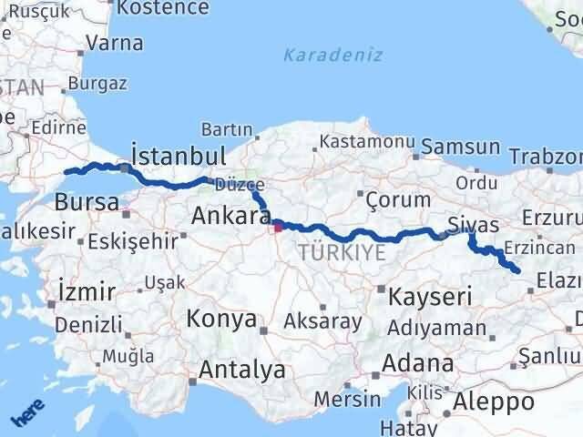 Tekirdağ Çemişgezek Tunceli Arası Kaç Km - Yol Haritası