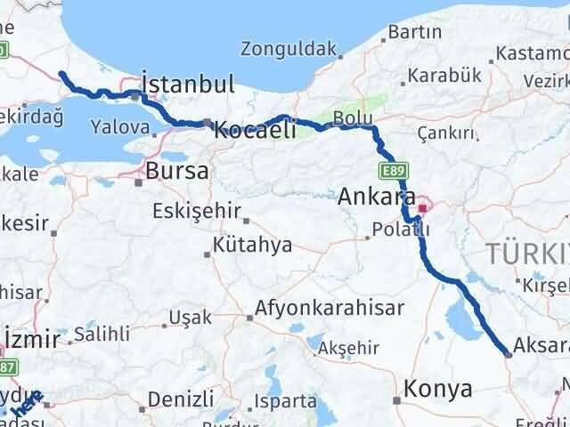 Tekirdağ Çerkezköy Aksaray Arası Kaç Km - Yol Haritası