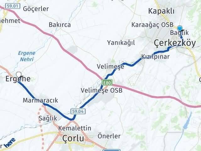 Bağlık Ergene Arası Kaç Km - Yol Tarifi
