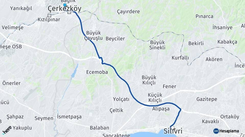 Tekirdağ Çerkezköy Silivri İstanbul Arası Kaç Km - Yol Haritası