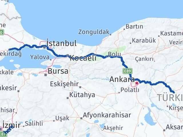Tekirdağ Çiçekdağı Kırşehir Arası Kaç Km - Yol Haritası