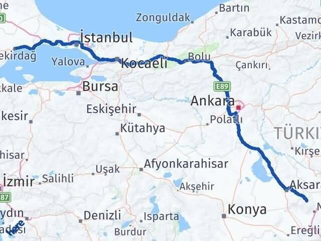 Tekirdağ Çiftlik Niğde Arası Kaç Km - Yol Haritası