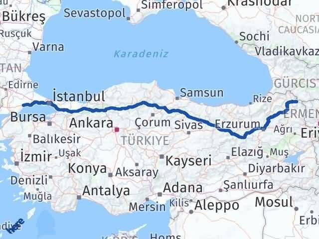 Tekirdağ Çıldır Ardahan Arası Kaç Km - Yol Haritası
