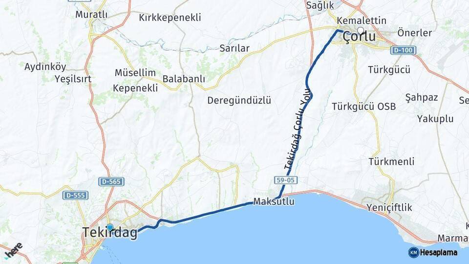 Tekirdağ Çorlu Arası Kaç Km - Yol Haritası