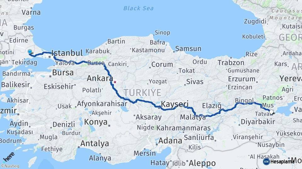 Tekirdağ Çorlu Bitlis Arası Kaç Km - Yol Haritası