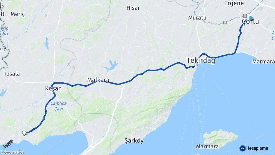Tekirdağ Çorlu Erikli Keşan Edirne Arası Kaç Km - Yol Haritası