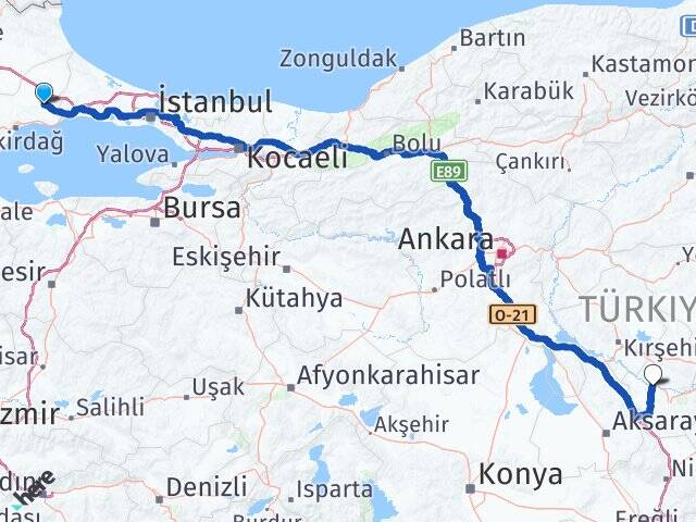 Tekirdağ Çorlu Kapadokya Havalimanı Arası Kaç Km - Yol Haritası
