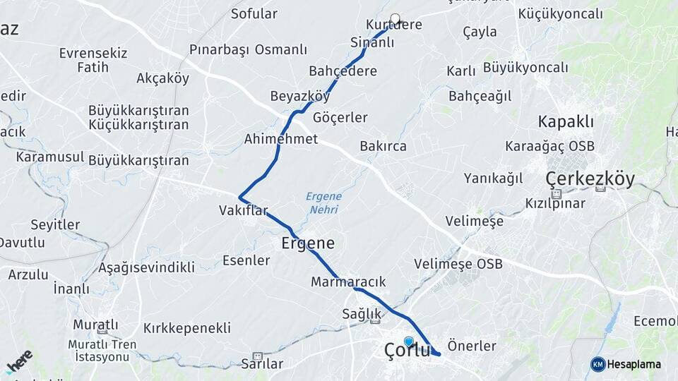 Tekirdağ Çorlu Kurtdere Saray Arası Kaç Km - Yol Haritası