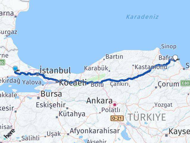 Önerler Bafra Arası Kaç Km - Yol Tarifi