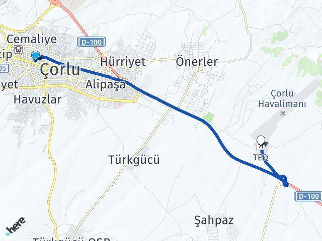 Reşadiye Çorlu Havalimanı Arası Kaç Km - Yol Tarifi