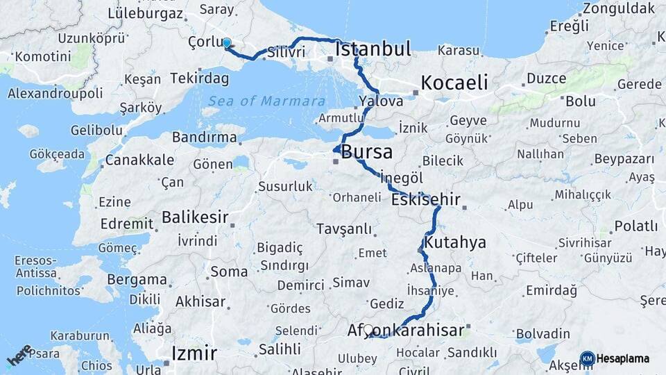 Tekirdağ Çorlu Uşak Arası Kaç Km - Yol Haritası