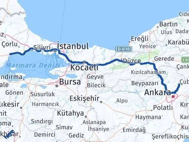 Tekirdağ Çubuk Ankara Arası Kaç Km - Yol Haritası